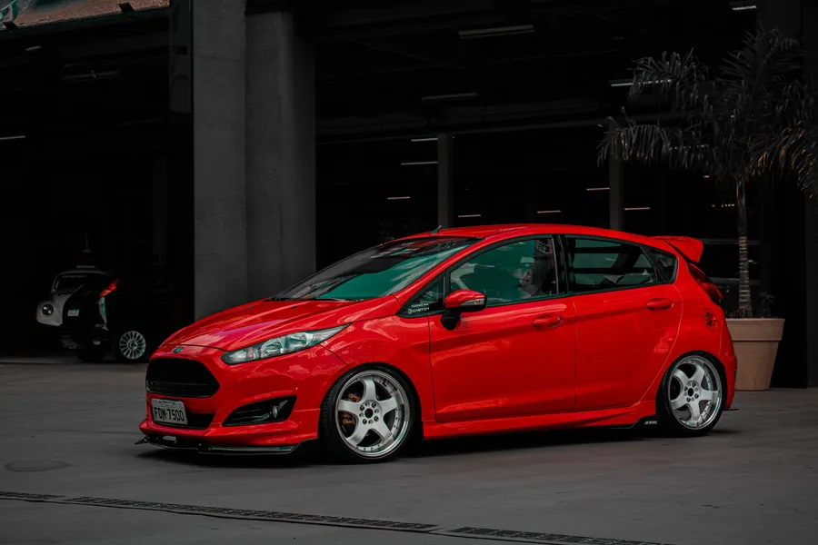 A Ford Fiesta hatchback parked in an urban setting