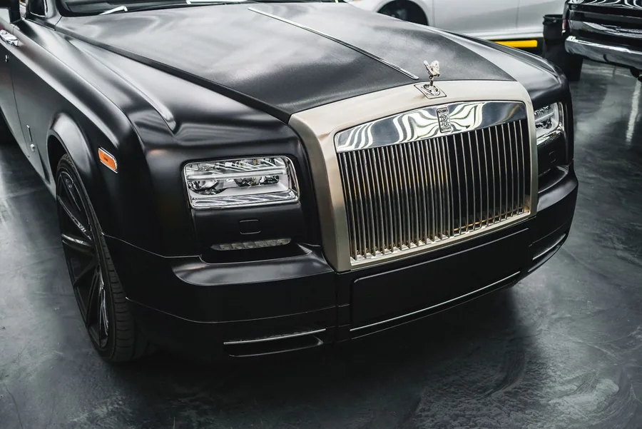 The front grille and bonnet of a luxury car